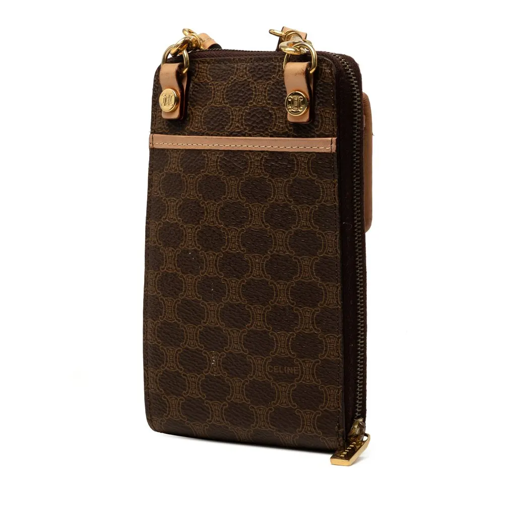 Celine Macadam Coated Canvas Wallet with Strap Brown Canvas Very good - Back View