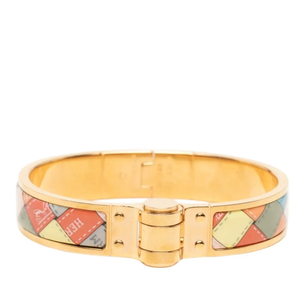 Hermès Narrow Bolduc au Carre Enamel Hinge Bracelet PM Gold Very good - Front View
