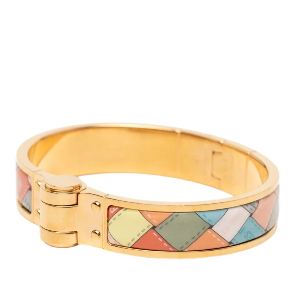 Hermès Narrow Bolduc au Carre Enamel Hinge Bracelet PM Gold Very good - Back View