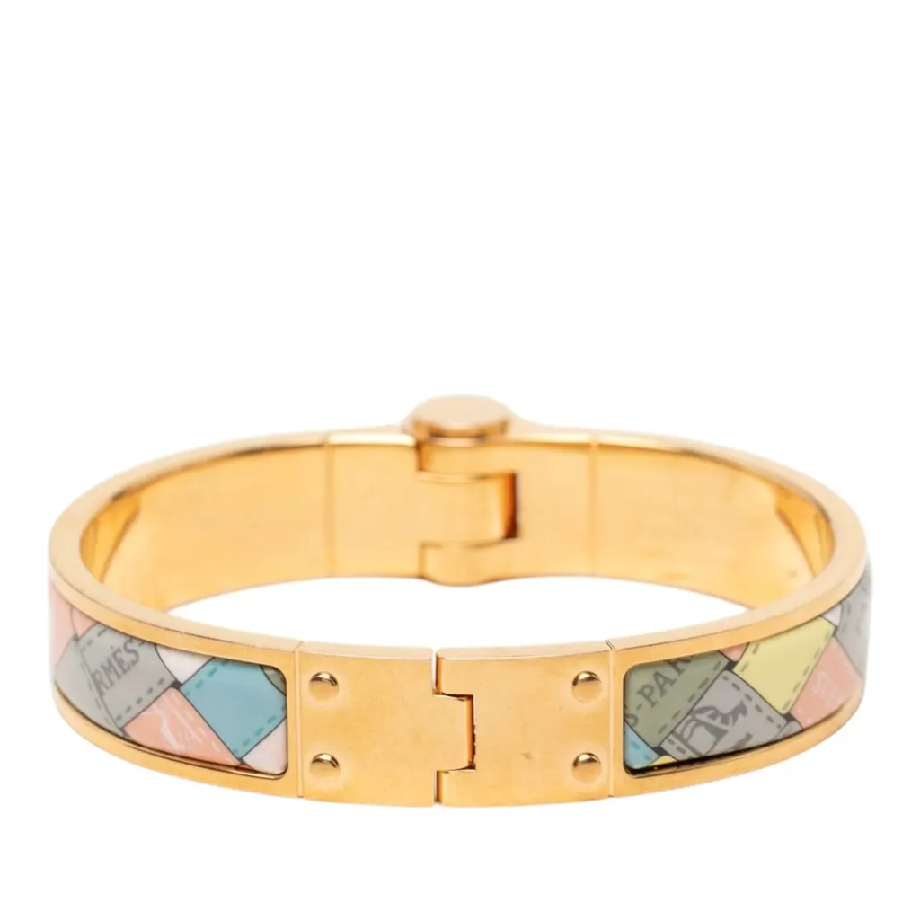 Hermès Narrow Bolduc au Carre Enamel Hinge Bracelet PM Gold Very good - Inside View