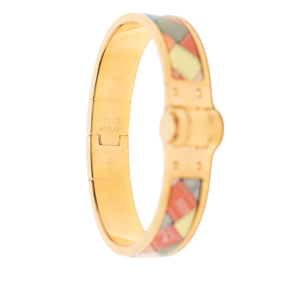 Hermès Narrow Bolduc au Carre Enamel Hinge Bracelet PM Gold Very good - Model View