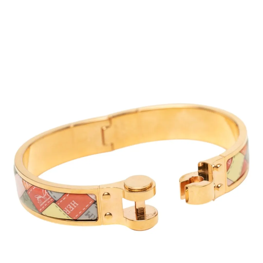 Hermès Narrow Bolduc au Carre Enamel Hinge Bracelet PM Gold Very good - Box View