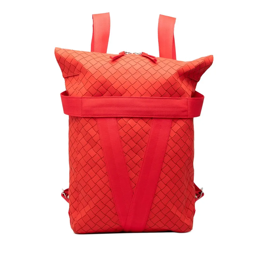 Bottega Veneta Rubber Intrecciato Buffer Backpack Red Polyester Very good - Front View