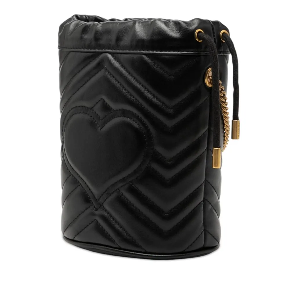 Gucci Small GG Marmont Leather Matelasse Bucket Bag Black Leather Very good - Back View
