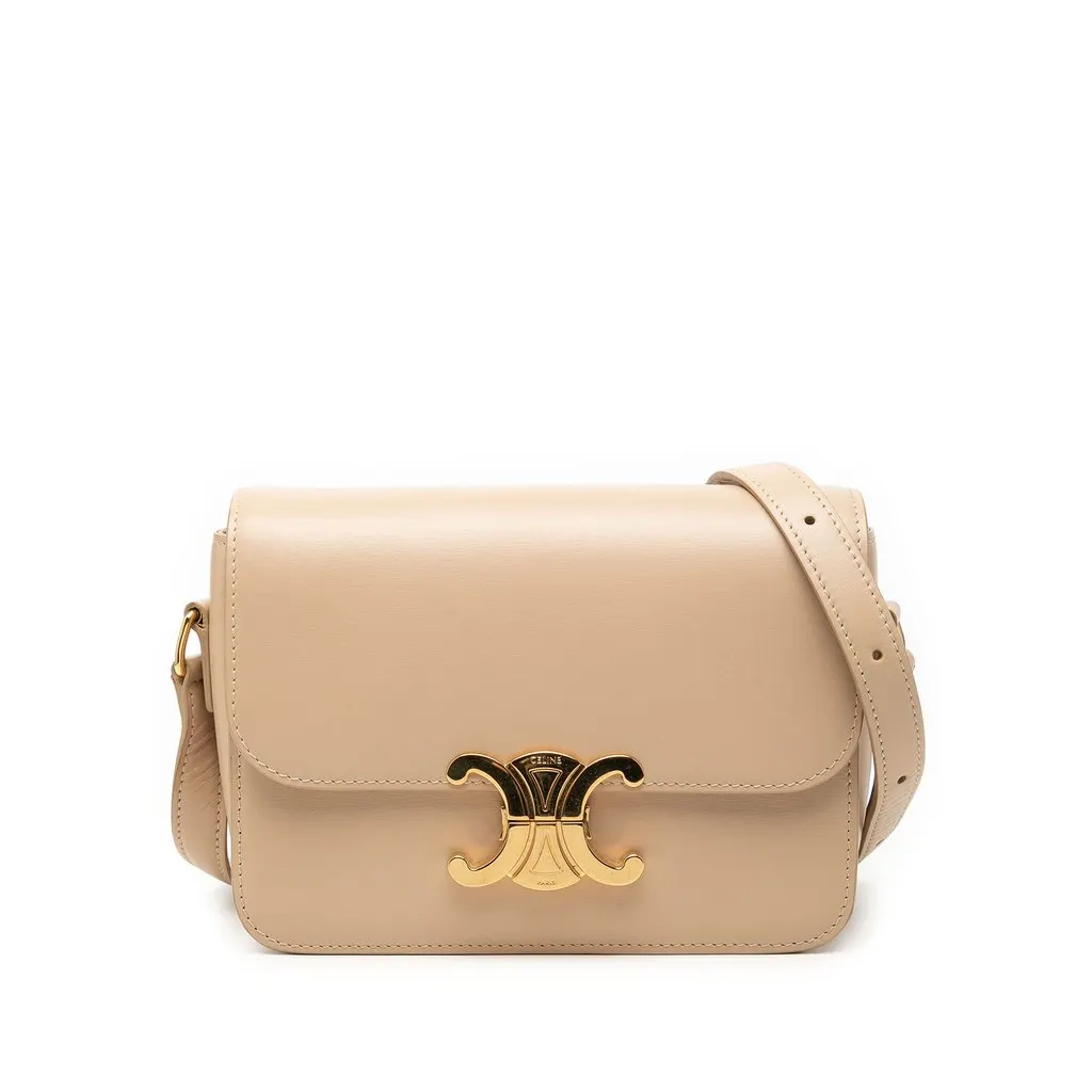 Celine Teen Shiny Calfskin Triomphe Crossbody Beige Leather Very good - Front View