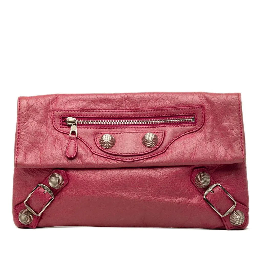 Balenciaga Lambskin Motocross Giant 21 Envelope Clutch Pink Leather Very good - Front View