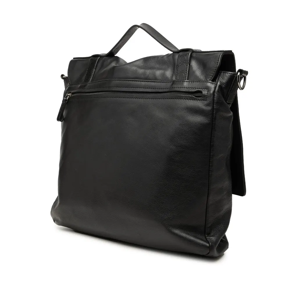 Salvatore Ferragamo Gancini Trimmed Calfskin Messenger Bag Black Leather Good - Back View