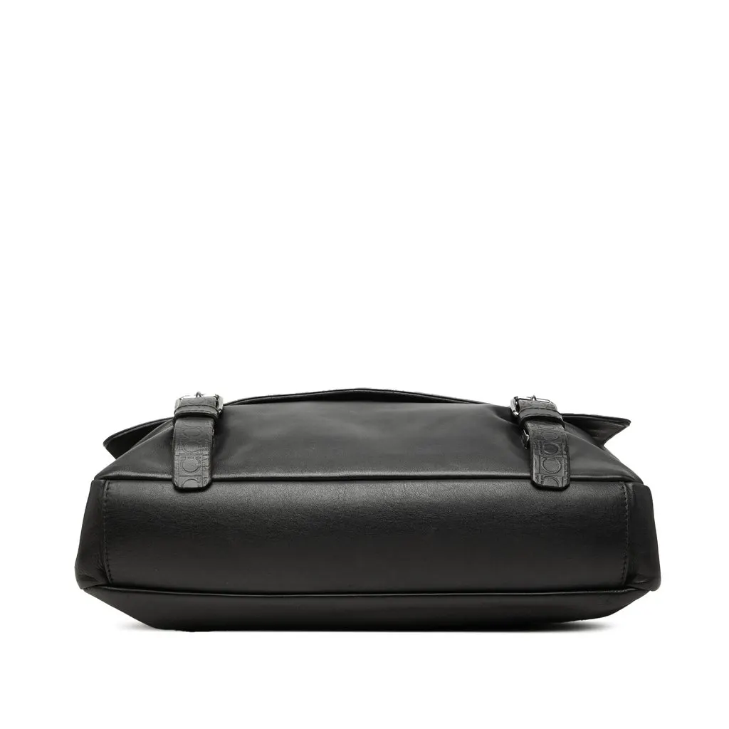 Salvatore Ferragamo Gancini Trimmed Calfskin Messenger Bag Black Leather Good - Inside View