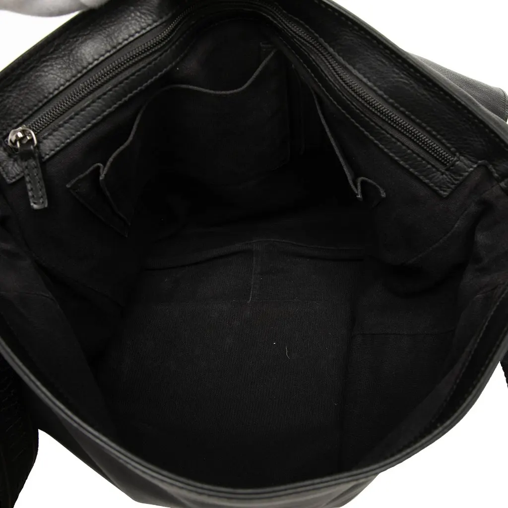 Salvatore Ferragamo Gancini Trimmed Calfskin Messenger Bag Black Leather Good - Model View