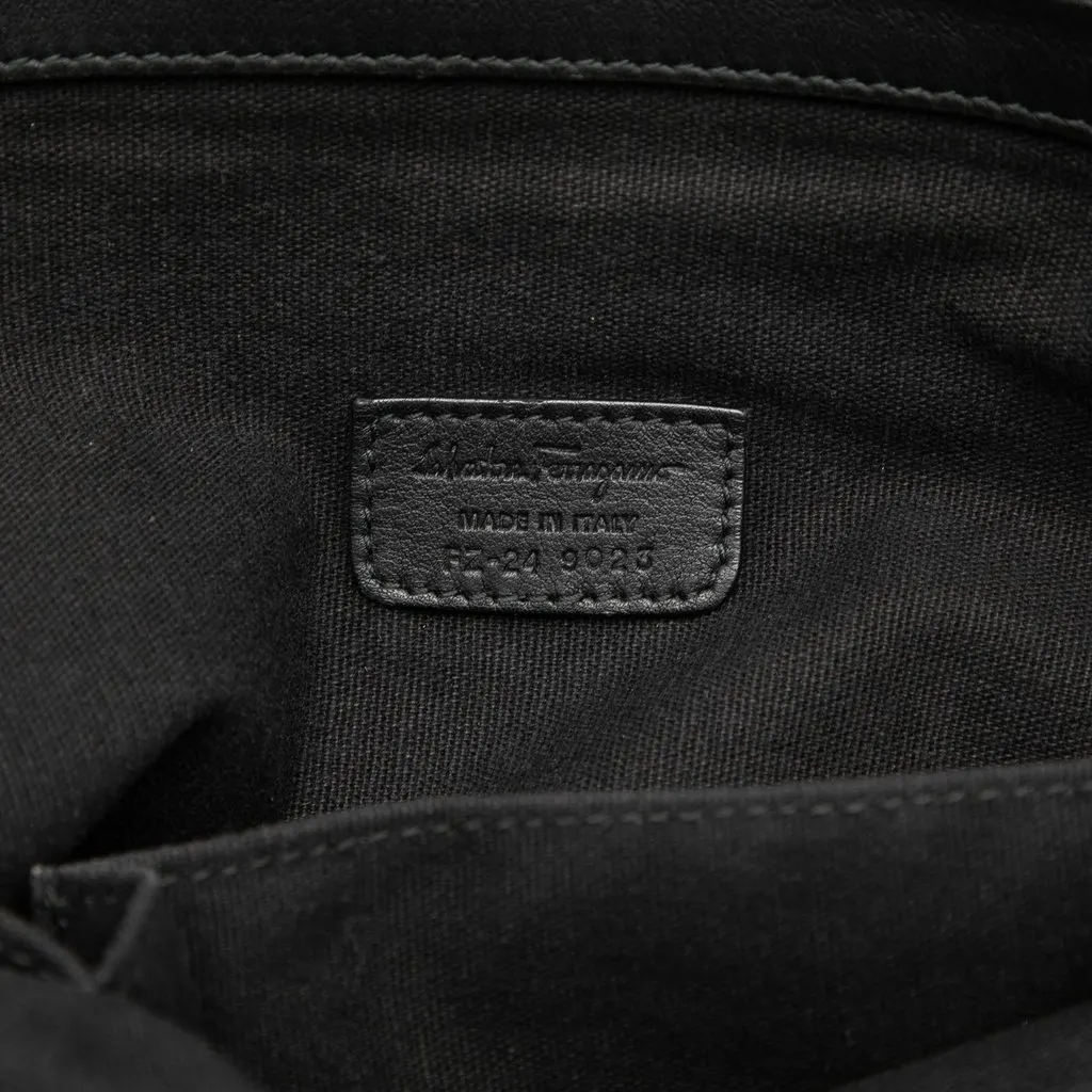 Salvatore Ferragamo Gancini Trimmed Calfskin Messenger Bag Black Leather Good - Box View
