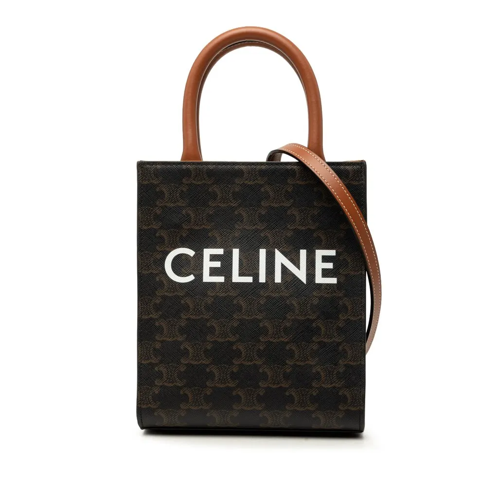 Celine Mini Triomphe Coated Canvas Vertical Cabas Satchel Brown Very good - Front View