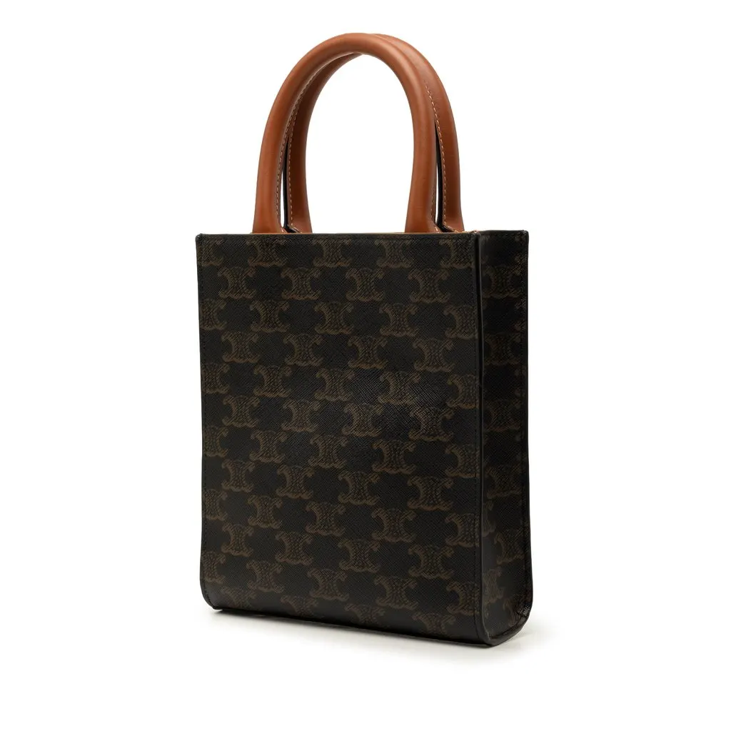 Celine Mini Triomphe Coated Canvas Vertical Cabas Satchel Brown Very good - Back View