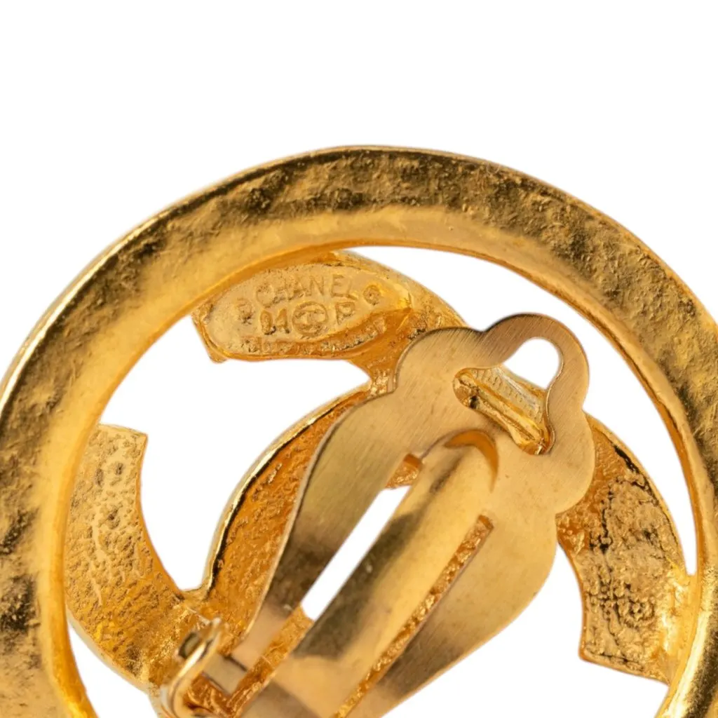 Chanel CC Gold Plated Round Clip on Earrings Gold Metal Very good - Inside View