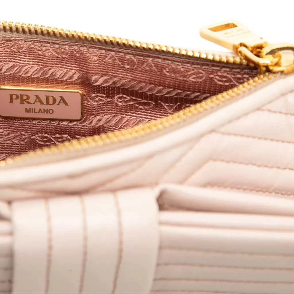 Prada Soft Calf Impunture Diagramme Bow Shoulder Bag Beige Leather Very good - Box View