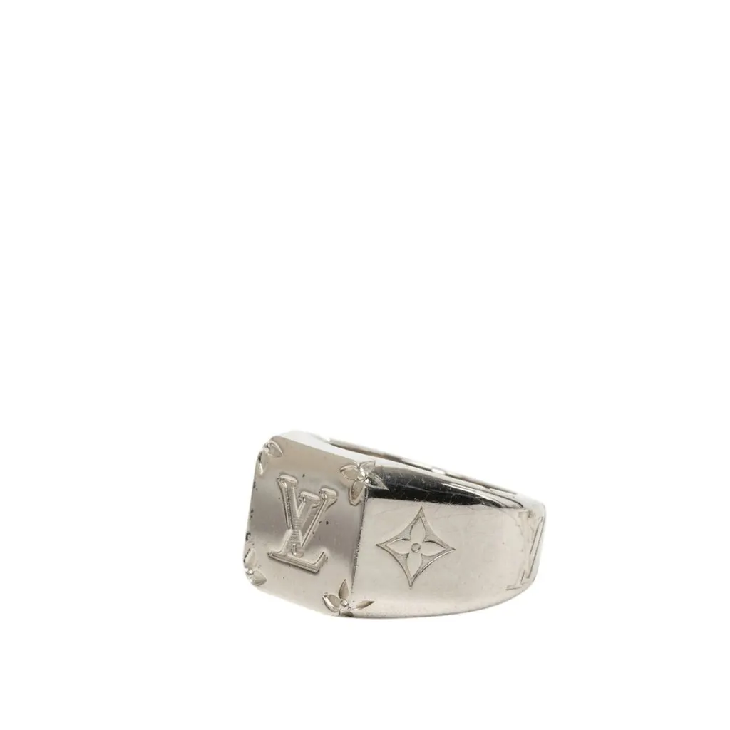 Louis Vuitton Brass Monogram Signet Ring L Silver Brass Very good - Back View