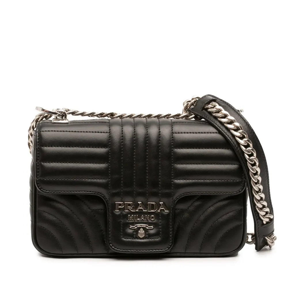 Prada Mini Soft Calf Impunture Diagramme Crossbody Black Leather Very good - Front View