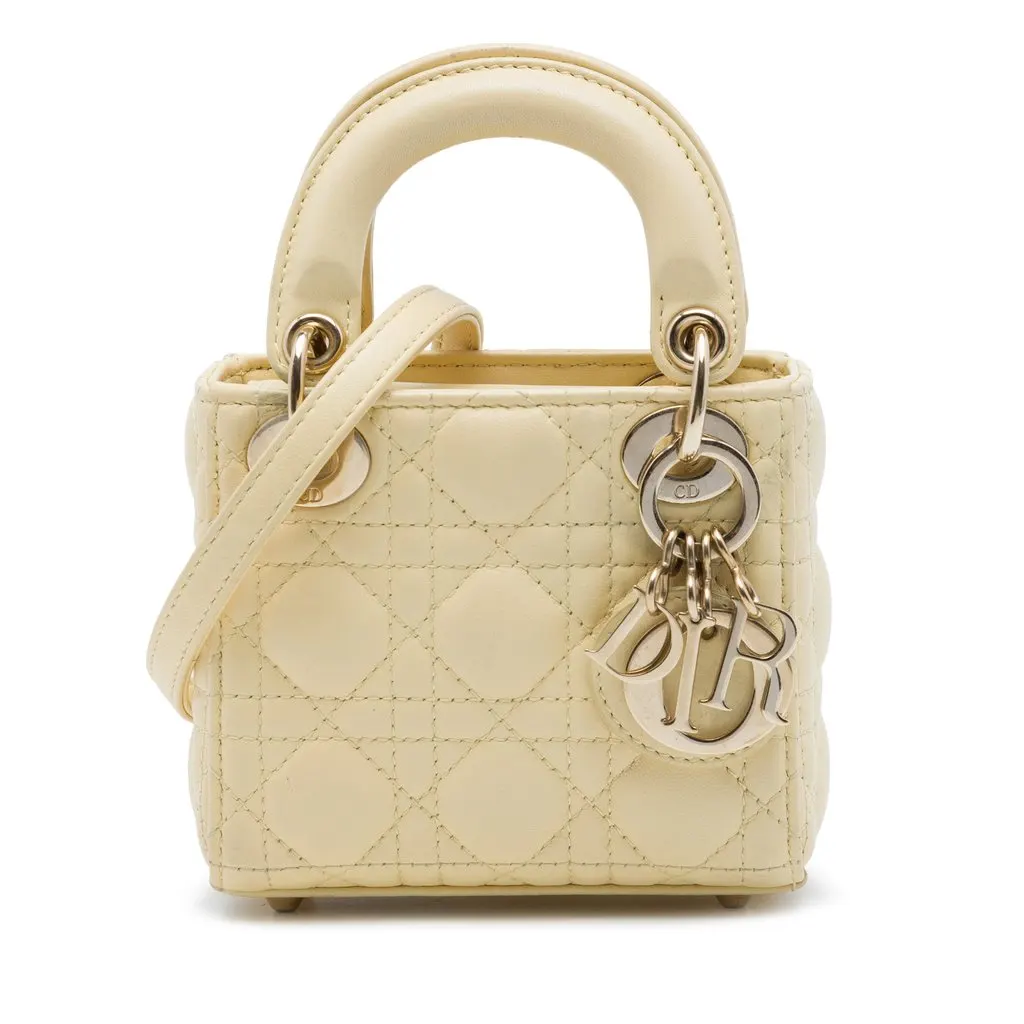 Dior Micro Lambskin Cannage Lady Dior Yellow Leather Very good - Front View