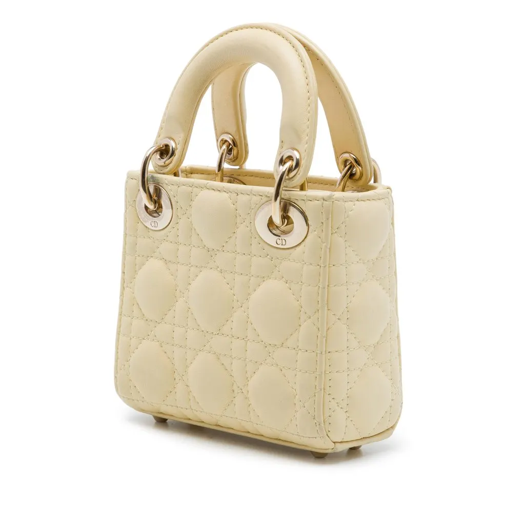 Dior Micro Lambskin Cannage Lady Dior Yellow Leather Very good - Back View