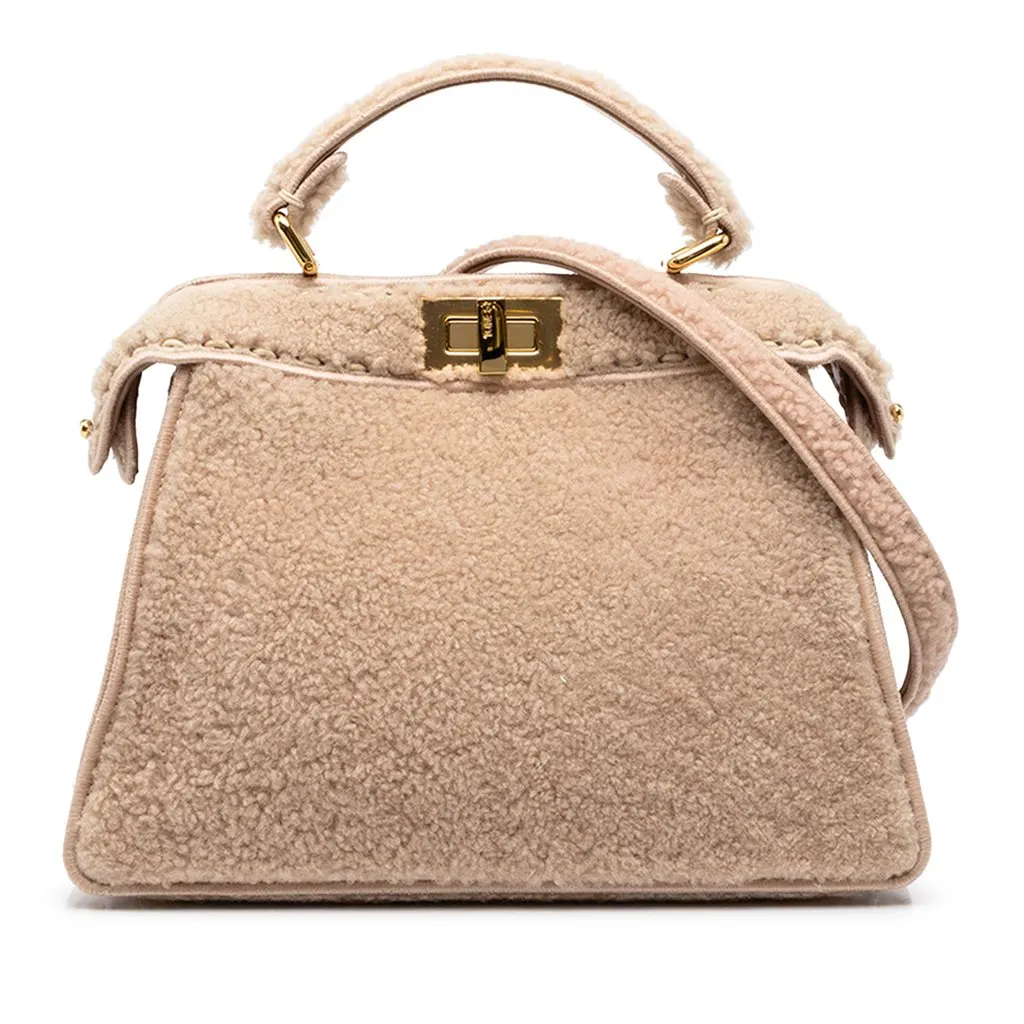 Fendi Small Shearling Peekaboo ISeeU Satchel Pink Shearling Good - Front View