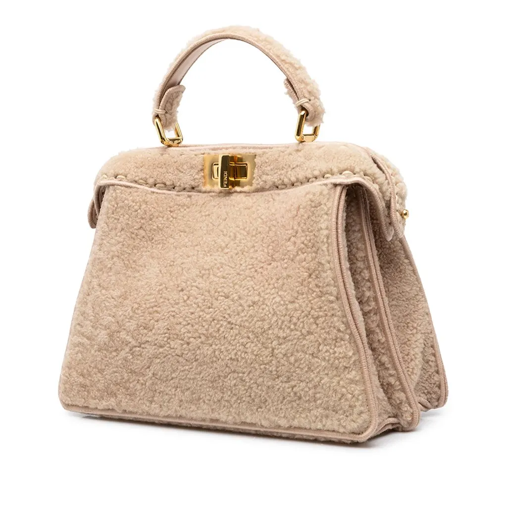 Fendi Small Shearling Peekaboo ISeeU Satchel Pink Shearling Good - Back View