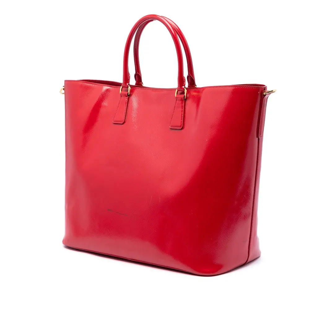 Prada Saffiano Vernice Convertible Tote Red Leather Very good - Back View