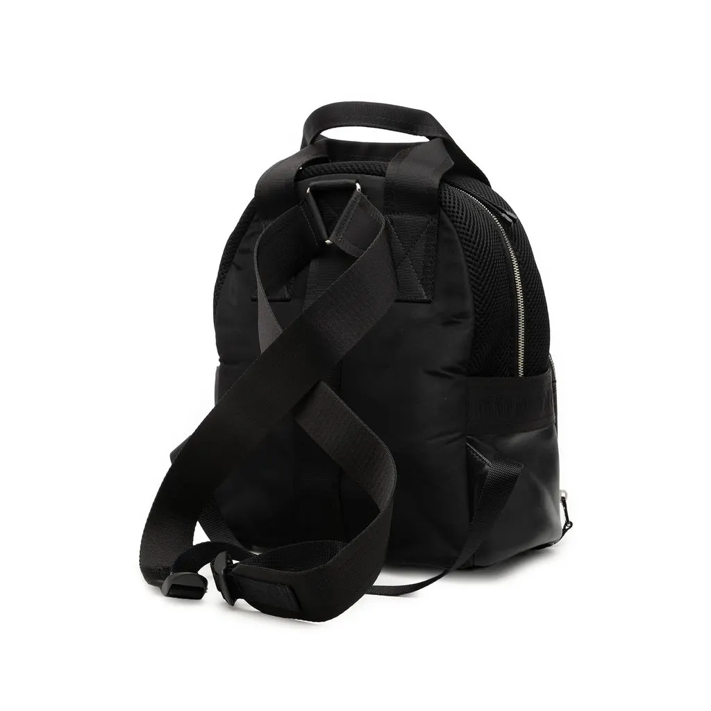 Miu Miu Leather Trimmed Matelasse Crystal Embellished Nylon Backpack Black Very good - Back View