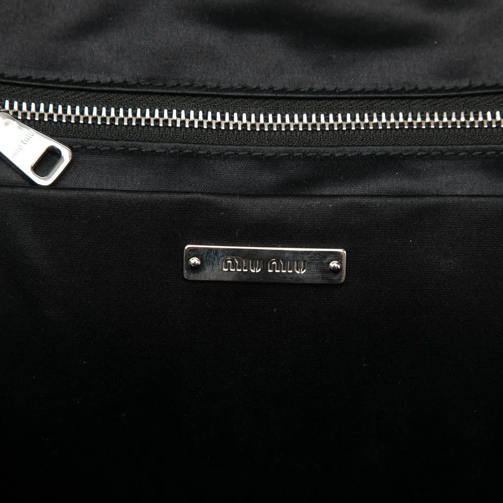 Miu Miu Leather Trimmed Matelasse Crystal Embellished Nylon Backpack Black Very good - Box View