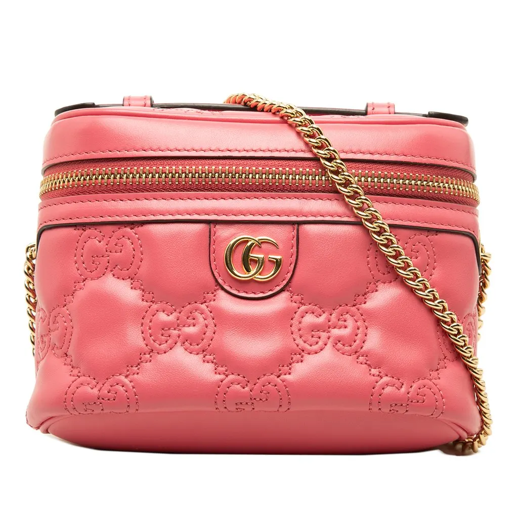 Gucci Mini GG Marmont Matelasse Calfskin Top Handle Vanity Chain Bag Pink Leather Very good - Front View