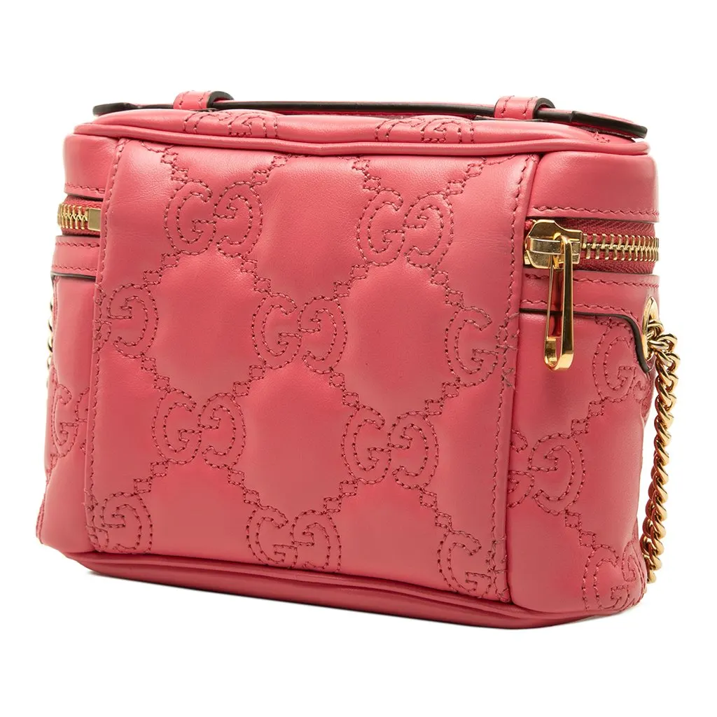 Gucci Mini GG Marmont Matelasse Calfskin Top Handle Vanity Chain Bag Pink Leather Very good - Back View