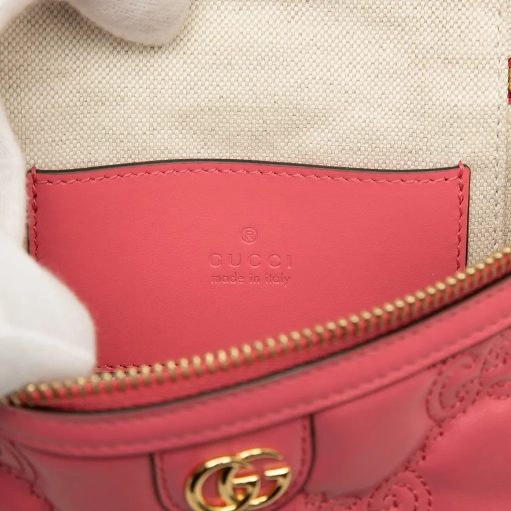 Gucci Mini GG Marmont Matelasse Calfskin Top Handle Vanity Chain Bag Pink Leather Very good - Box View