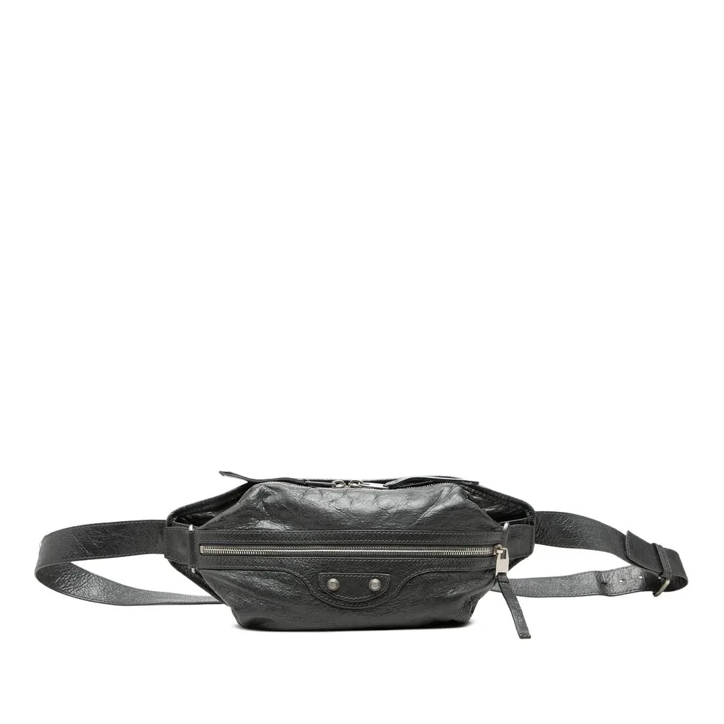 Balenciaga Lambskin Motocross Classic Neo Lift Belt Bag Black Leather Very good - Front View