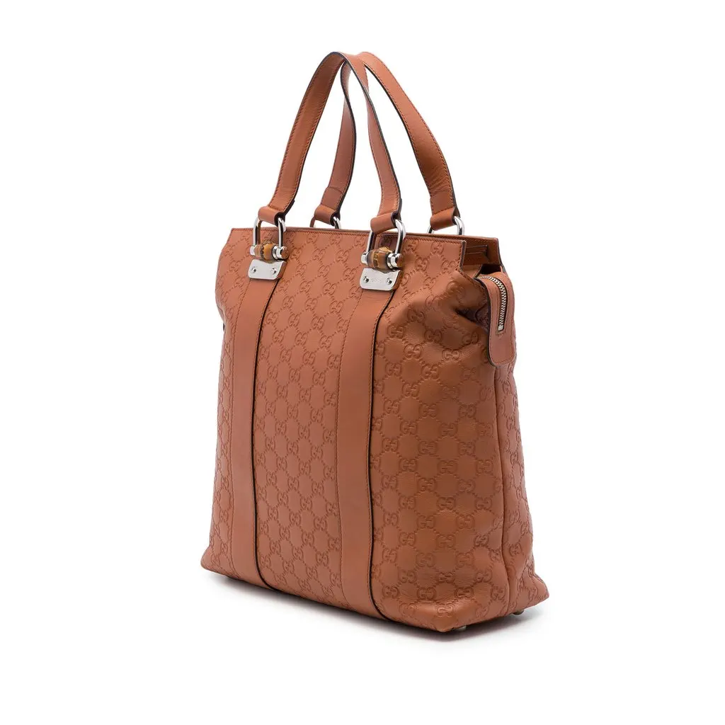 Gucci Guccissima Tender Bamboo Bar Tote Brown Leather Very good - Back View