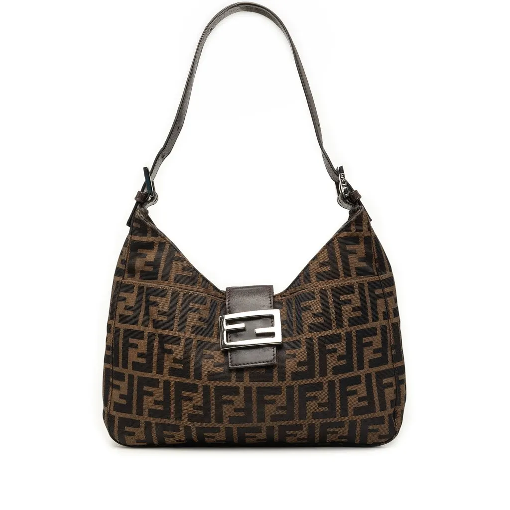 Fendi Zucca Canvas Shoulder Bag Brown Very good - Front View
