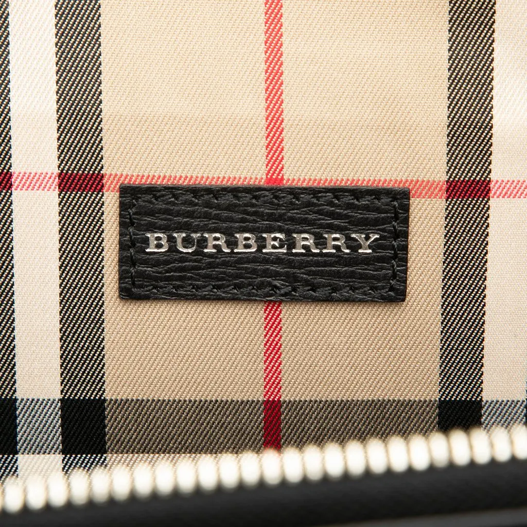 Burberry Check Embossed Trimmed Leather Business Bag Black Leather Very good - Box View