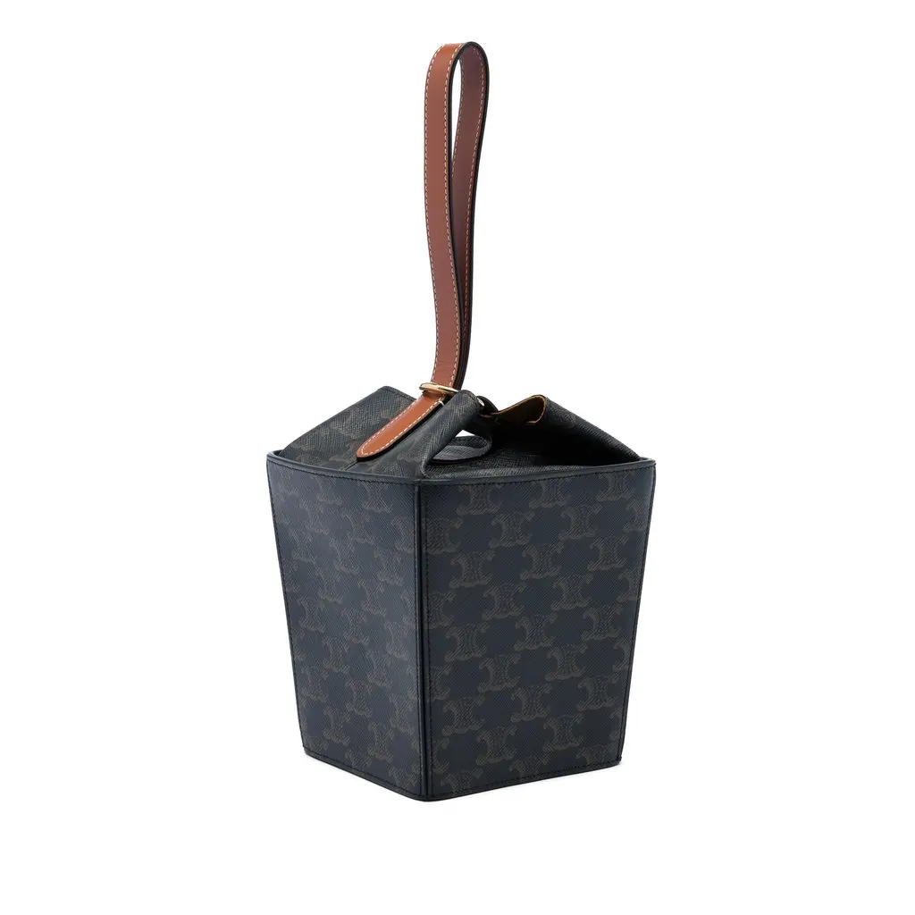 Celine Triomphe Coated Canvas Strap Box Bag Brown Very good - Back View