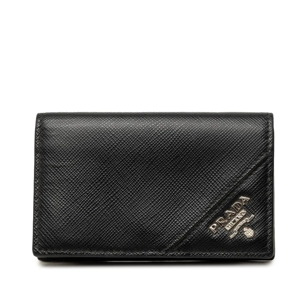 Prada Saffiano Card Holder Black Leather Very good - Front View