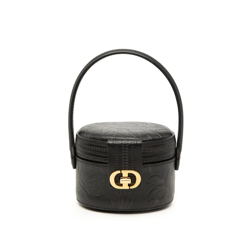 Dior Floral Embossed Calfskin CD Logo Vanity Bag Black Leather Very good - Front View