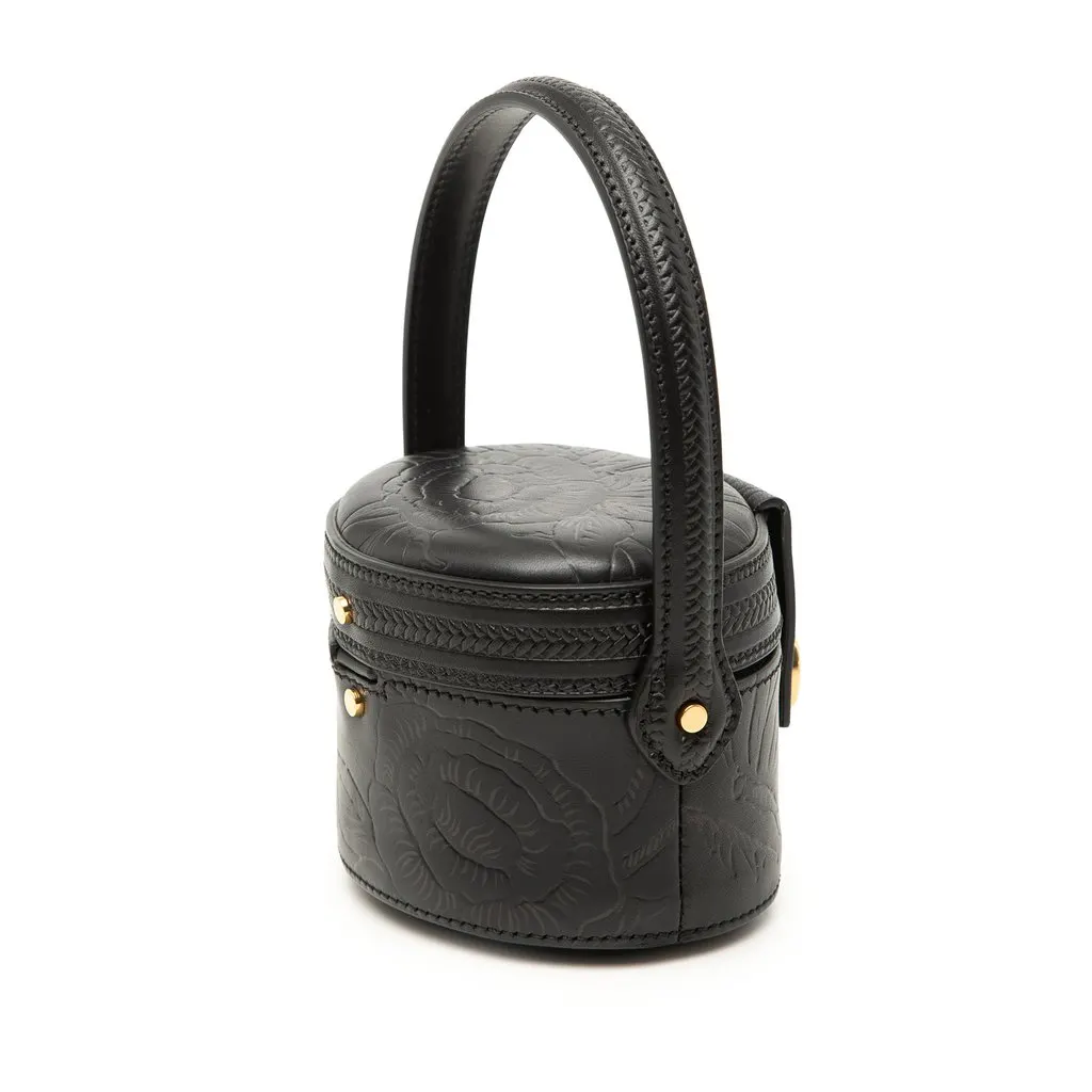 Dior Floral Embossed Calfskin CD Logo Vanity Bag Black Leather Very good - Back View
