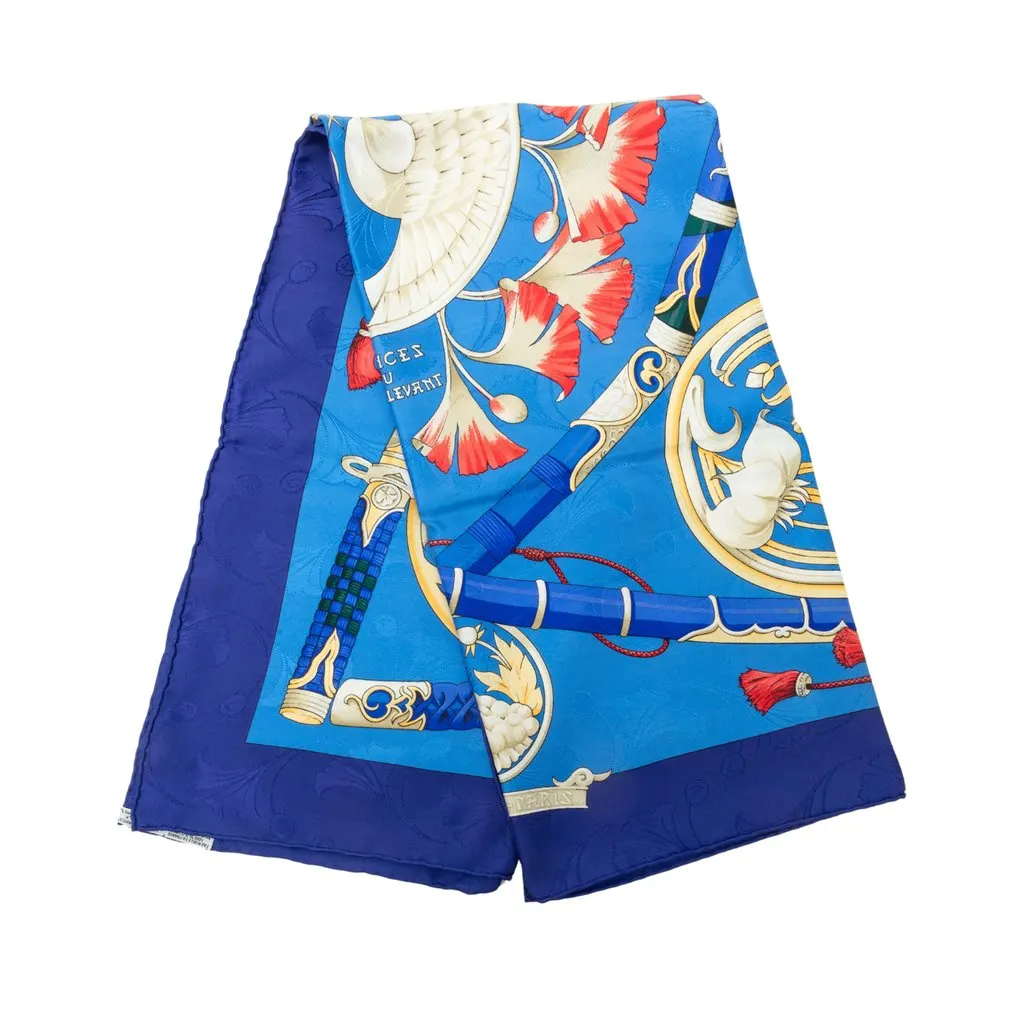 Hermès Daimyo Silk Scarf 90 Blue Silk Good - Front View