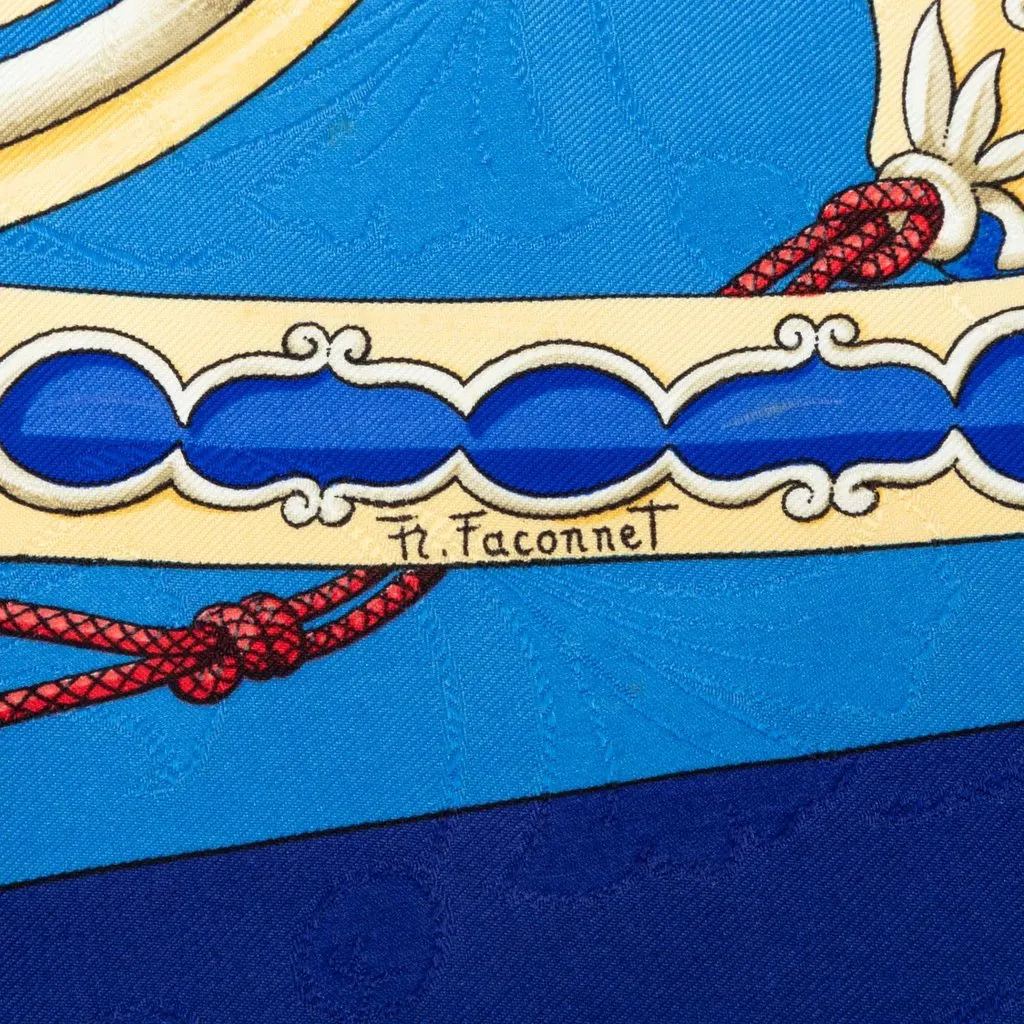 Hermès Daimyo Silk Scarf 90 Blue Silk Good - Inside View