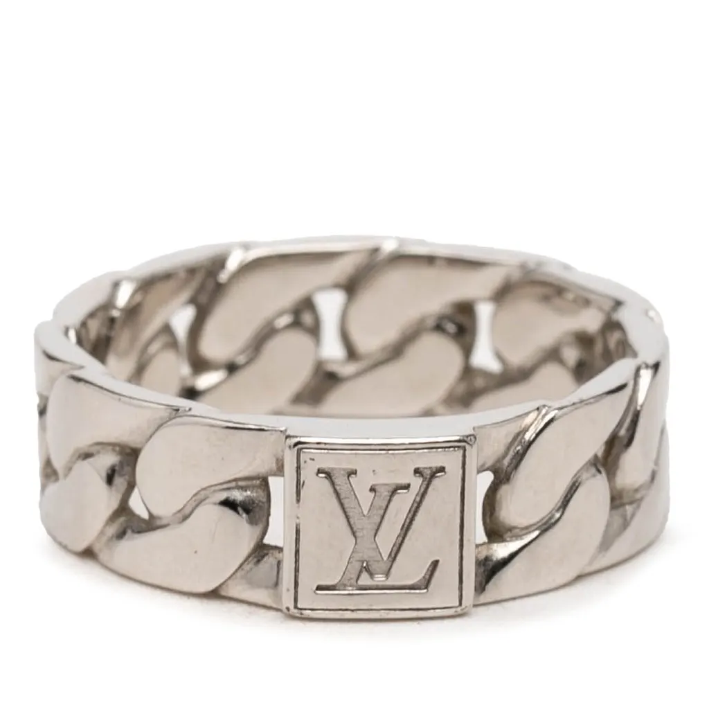 Louis Vuitton Brass Mosaic Chain Ring Silver Metal Very good - Front View