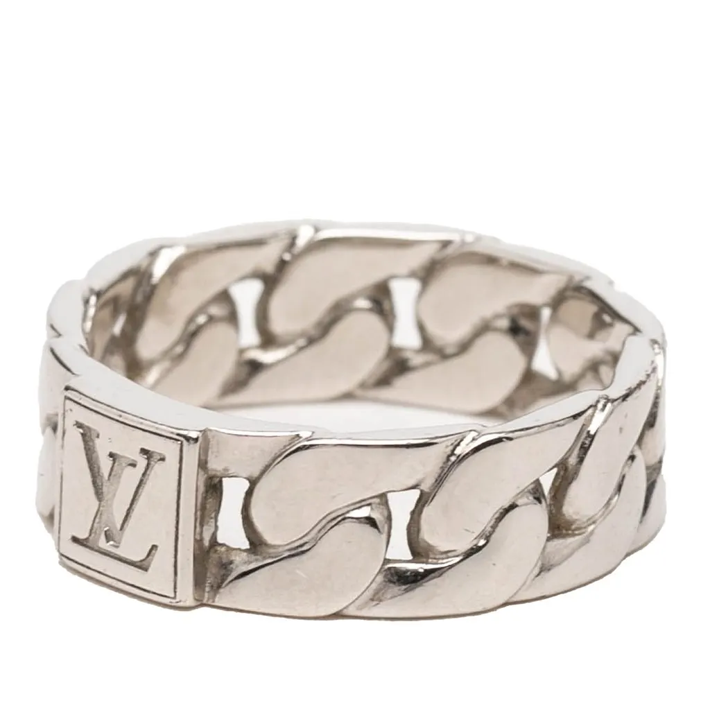 Louis Vuitton Brass Mosaic Chain Ring Silver Metal Very good - Back View