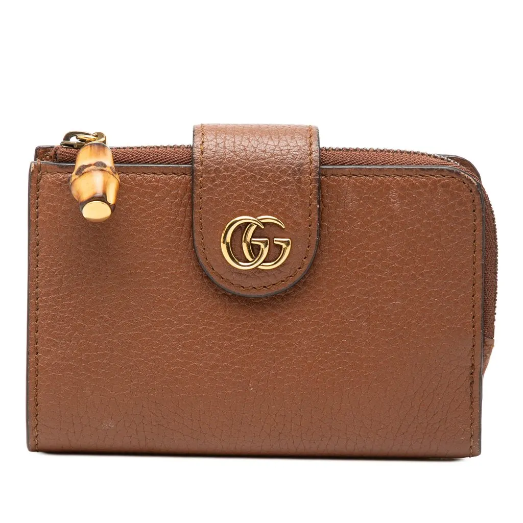 Gucci GG Marmont Calfskin Bamboo Bifold Wallet Brown Leather Very good - Front View
