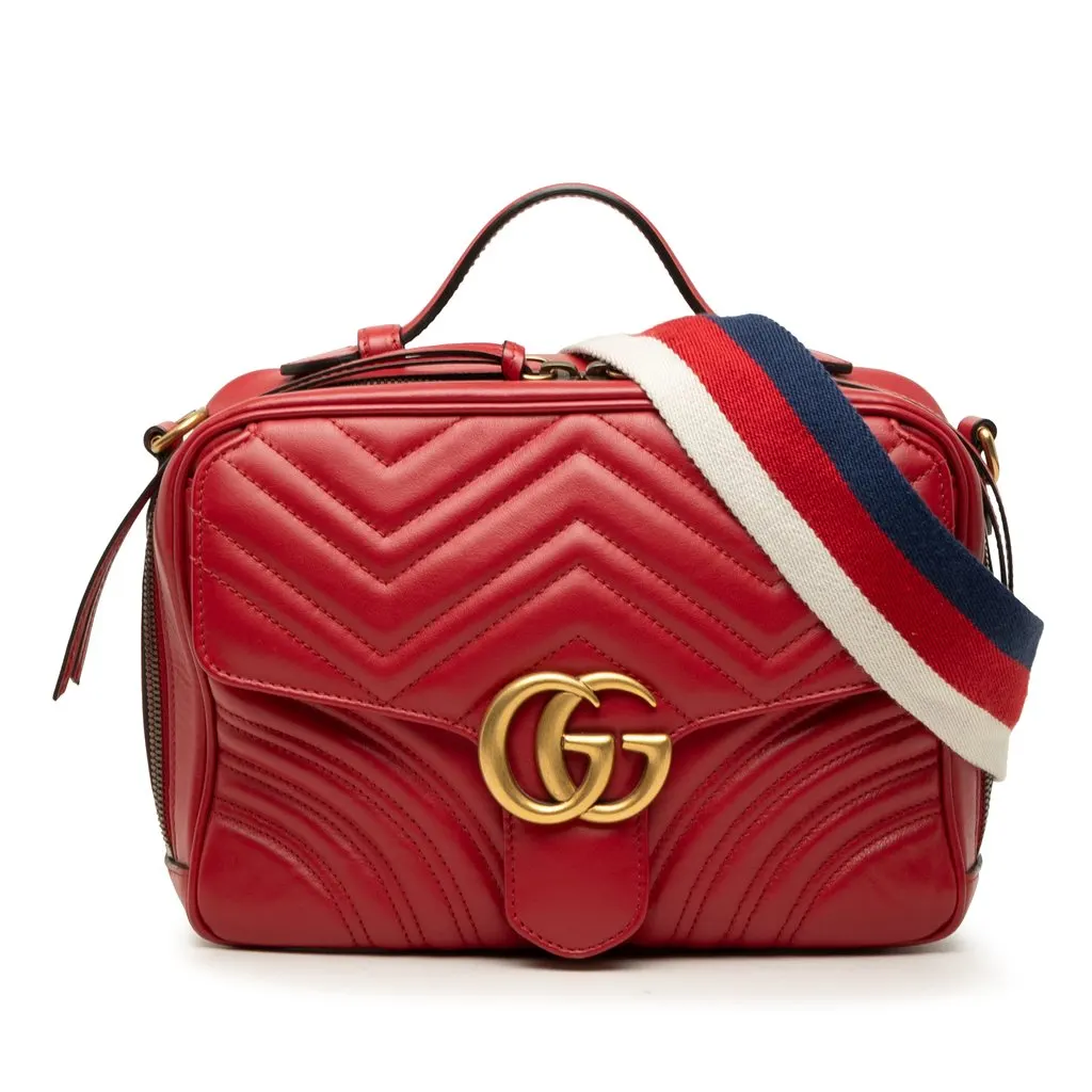 Gucci Small GG Marmont Matelasse Leather Top Handle Satchel Red Leather Very good - Front View
