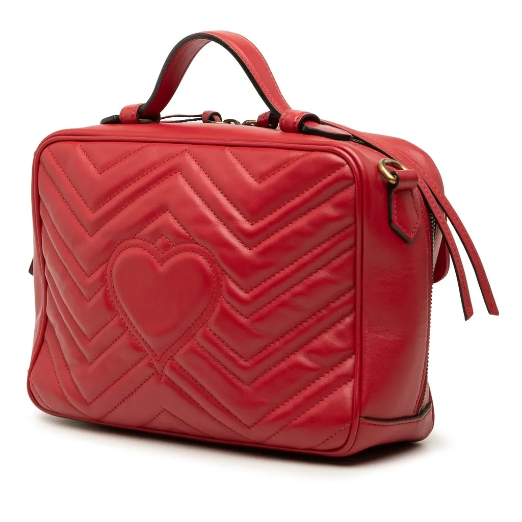 Gucci Small GG Marmont Matelasse Leather Top Handle Satchel Red Leather Very good - Back View