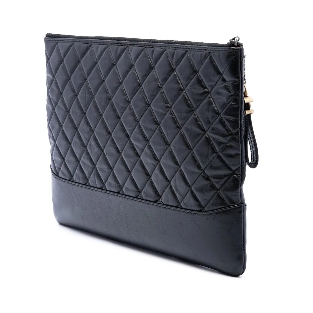 Chanel Large Aged Calfskin Gabrielle O Case Clutch Black Leather Very good - Back View