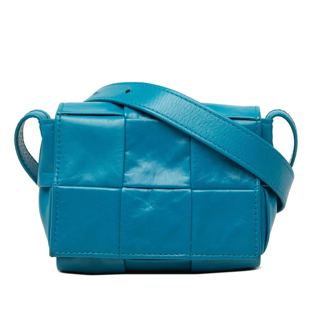 Bottega Veneta Candy Paper Calfskin Intrecciato Cassette Crossbody Blue Leather Very good - Front View