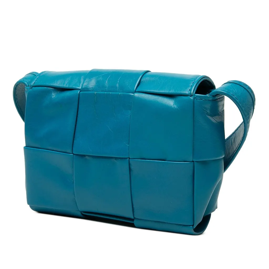 Bottega Veneta Candy Paper Calfskin Intrecciato Cassette Crossbody Blue Leather Very good - Back View
