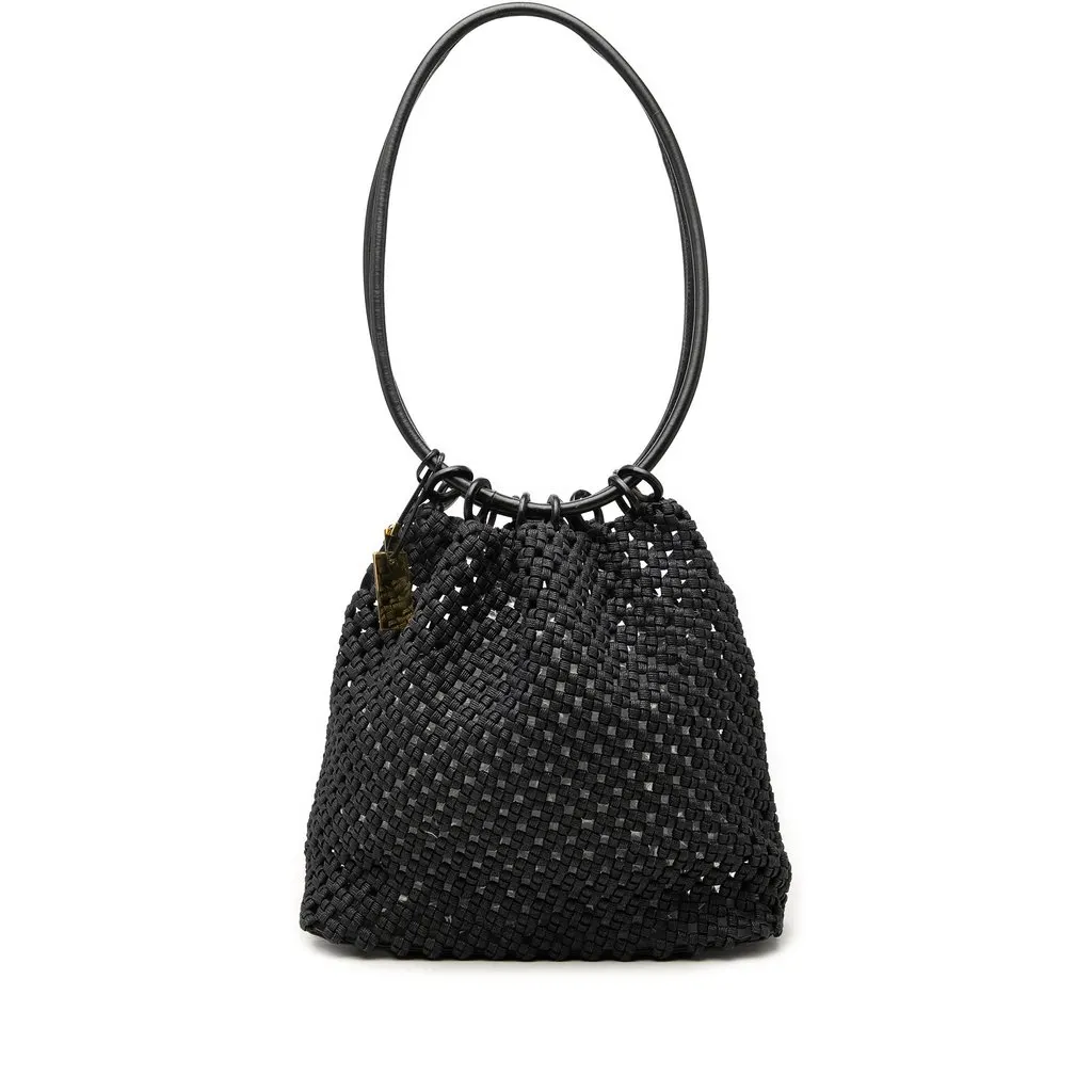Gucci Woven Canvas Shoulder Bag Black Cotton Very good - Front View