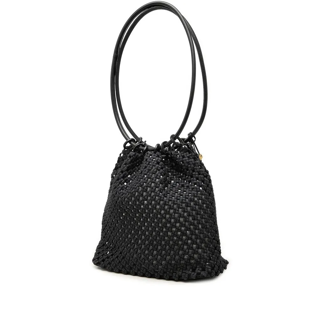 Gucci Woven Canvas Shoulder Bag Black Cotton Very good - Back View